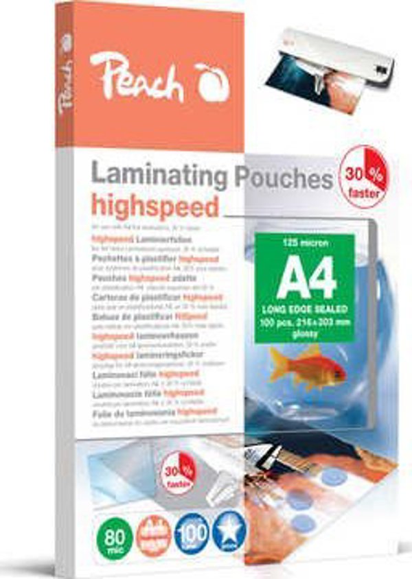 Peach Φύλλα Πλαστικοποίησης A4 80 Microns, HighSpeed, 100 Τεμάχια