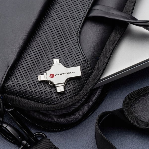 Pendrive 128GB USB 3.2 Gen 1 (USB A / USB C / Lightning / Micro USB) Forcell F-Data Metal Quad srebrny