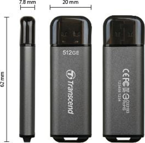 Transcend JetFlash 920 USB Flash Drive, 512GB, Ταχύτητα Ανάγνωσης 420MB/s, Αλουμίνιο, Γκρι