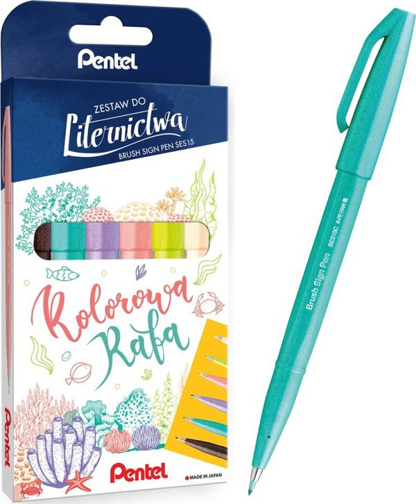 Pentel Brush Sign Pen Σετ Καλλιγραφίας 6 Χρωμάτων - Πολύχρωμος Ύφαλος