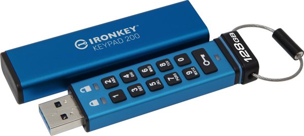 Kingston IronKey Keypad 200 USB Flash Drive, 128GB, Κρυπτογράφηση Hardware XTS-AES 256-bit, Πιστοποίηση FIPS 140-3 Επίπεδο 3, Μαύρο