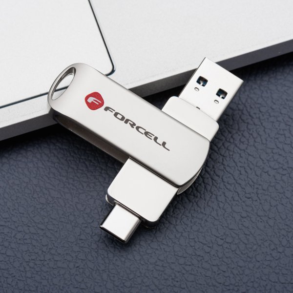 Pendrive 64GB USB 3.2 Gen 1 (USB A / USB C) FORCELL F-Data Metal Duo ασημί