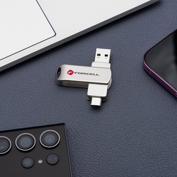 Pendrive 128GB USB 3.2 Gen 1 (USB A / USB C) FORCELL F-Data Metal Duo ασημί