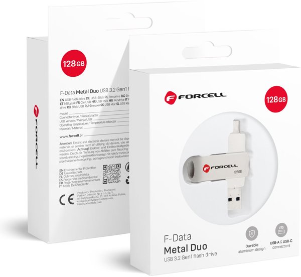 Pendrive 128GB USB 3.2 Gen 1 (USB A / USB C) FORCELL F-Data Metal Duo ασημί
