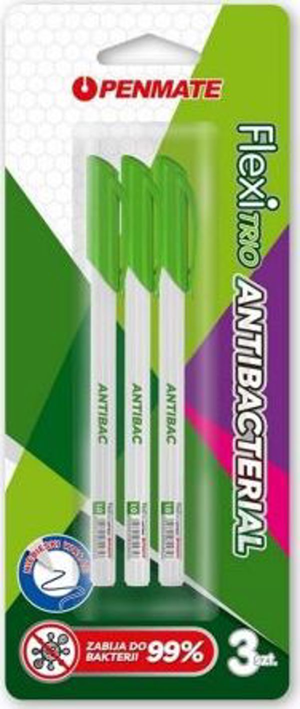 Penmate Flexi Trio Jet Αντιβακτηριδιακά Στυλό Μπλε, 1.0mm, Τριγωνικό Περίβλημα, 3 Τεμάχια