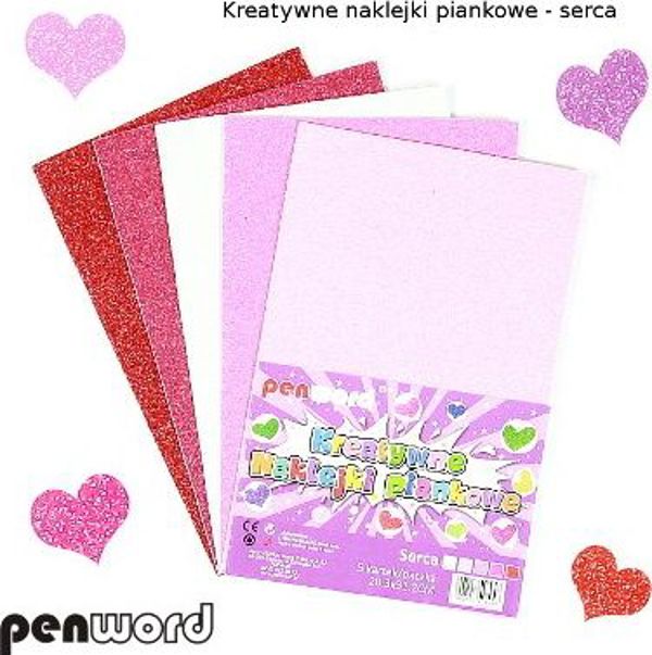 Penword Αυτοκόλλητα Διακοσμητικά Glitter Καρδιές 3x31.2cm, 5 Χρώματα, 20 Τεμάχια (8128203)