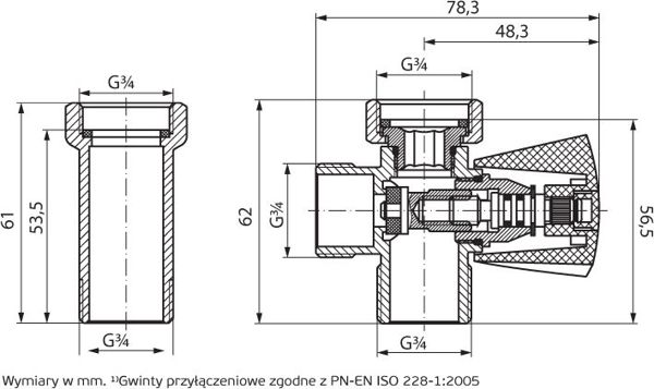 Perfexim Γωνιακή βαλβίδα με επέκταση 3/4"x3/4"x3/4"  (02-014-0200-001)