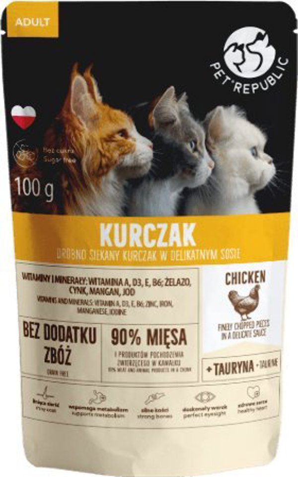 Pet Republic Υγρή Τροφή Γάτας με Κοτόπουλο σε Σάλτσα, Adult, 24x100g