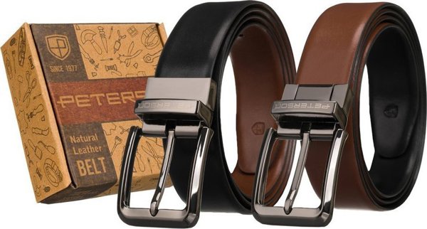 Peterson Ανδρική Ζώνη από Αληθινό Δέρμα Peterson PTN RB35 MET Μαύρο-Καφέ χωρίς Μέγεθος