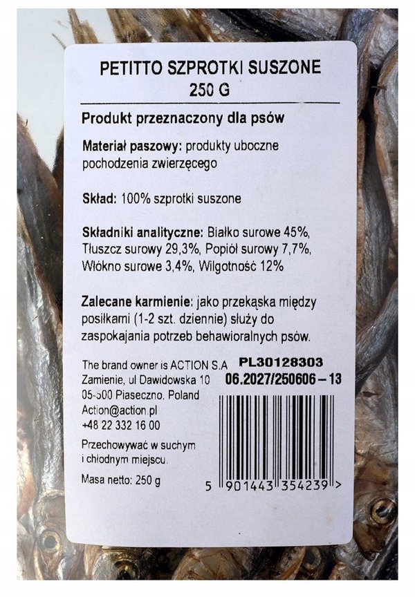 PETITTO Αποξηραμένες σαρδέλες λιχουδιά για σκύλους 250g