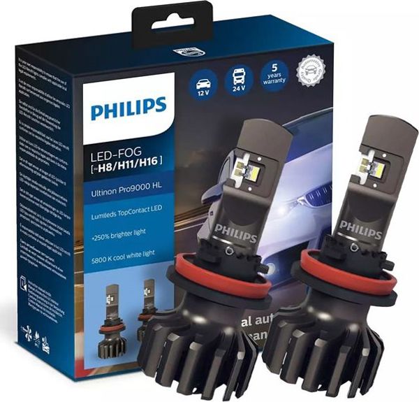 Λάμπες LED Philips Ultinon Pro9000 +250% FOG H8 / H11 / H16 12V (5800K)