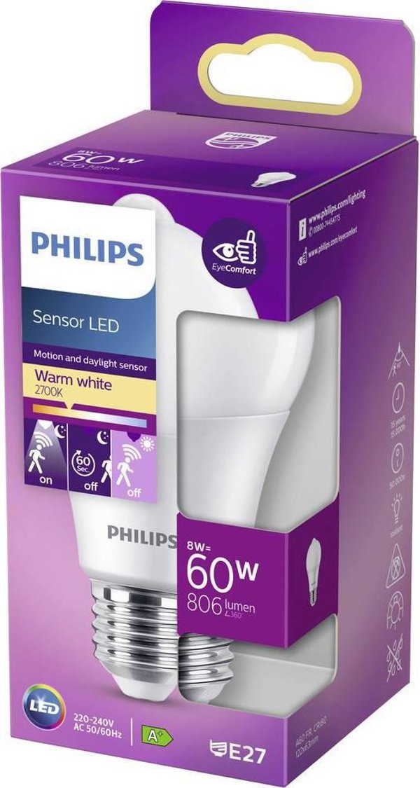 Philips Λάμπα LED LED Sensor 60W A60 E27 WW FR ND 1SRT4 929002058731