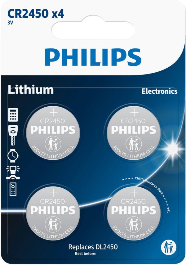 Philips PHILIPS μπαταρία λιθίου κουμπιού CR2450 4-πακ - 2292445