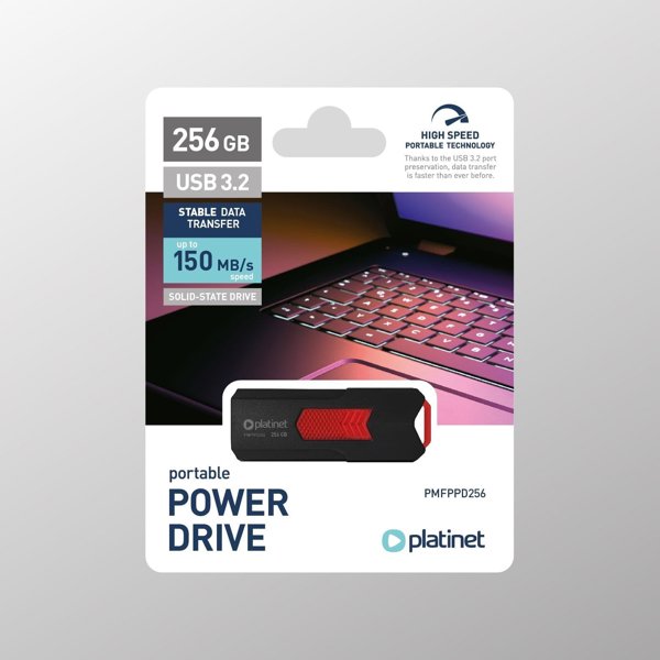ΦΟΡΗΤΗ ΜΟΝΑΔΑ ΙΣΧΥΟΣ PLATINET USB 3.2 ΕΩΣ 150MB/s 256GB ΜΑΥΡΟ [46155]