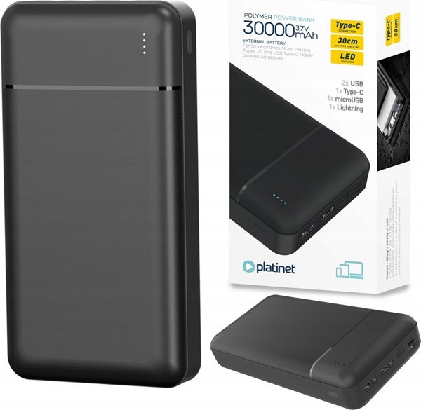 Platinet φορητός φορτιστής 30000mAh PMPB30W707, μαύρο