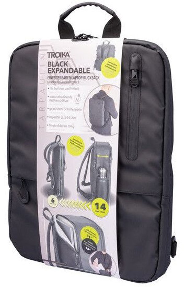 Plecak na laptopa TROIKA Black Expandable, 16", czarny