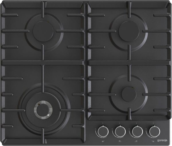 Gorenje GW642AB Εστία Αερίου 4 Εστιών, Μαύρο Χρώμα, Μεγαλύτερη Επιφάνεια Μαγειρέματος, 60cm