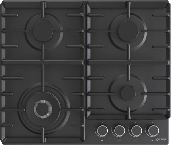 Gorenje GW642AB Εστία Αερίου 4 Εστιών, Μαύρο Χρώμα, Μεγαλύτερη Επιφάνεια Μαγειρέματος, 60cm