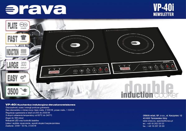 Ελεύθερη επαγωγική εστία Orava, διπλή VP-40i, 3500W, μαύρη, Orava