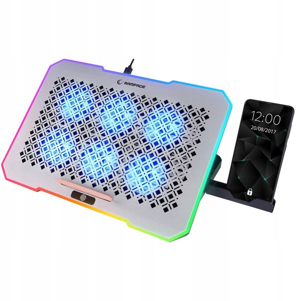 Βάση ψύξης Rampage για φορητό υπολογιστή 9-17'' RGB 6 ανεμιστήρες, ασημί