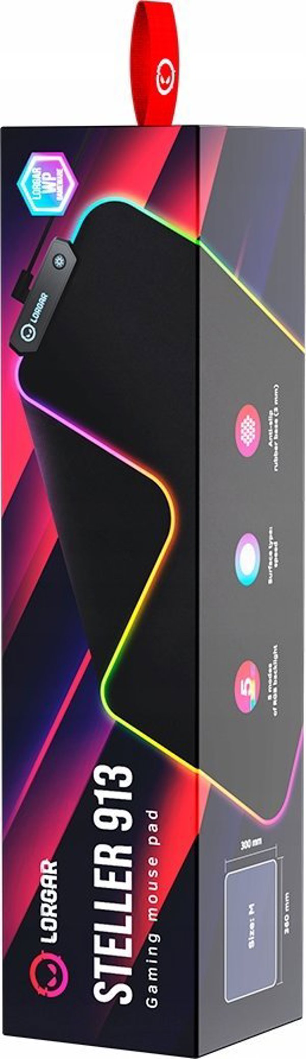 Lorgar Lorgar Steller 913, gaming mouse pad, επιφάνεια υψηλής ταχύτητας, αντιολισθητική βάση από καουτσούκ, οπίσθιος φωτισμός RGB, σύνδεση USB, υποστήριξη Lorgar WP Gameware, μέγεθος: 360mm x 300mm x 3mm, βάρος 0,250kg 13128134 5291485010225