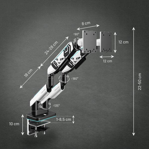 Διπλή βάση για οθόνες 49 ιντσών, λευκό-μαύρο X-Arm Dual RGB