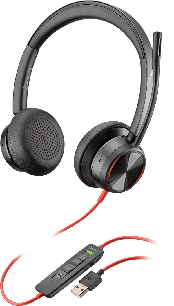 POLY Blackwire 8225 USB-A Ακουστικά Με Καλώδιο με Ελαστική Επάνω Ταινία για Γραφείο/Call Center, Μαύρα