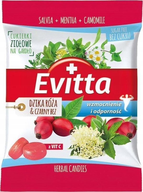 polbioeco Evitta Καραμέλες χωρίς ζάχαρη άγριο τριαντάφυλλο - μαύρο φραγκοστάφυλο 60 g