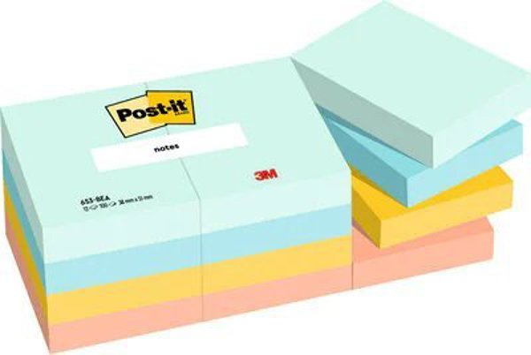 Post-it 3M Σημειωματάρια 653-12-BEA, Beachside, 38x51mm, 12x100 Φύλλα, Πολύχρωμα
