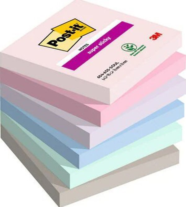Post-It 3M Αυτοκόλλητα Σημειωματάκια Super Sticky, Συλλογή Soulful, 76x76mm, 6x90 Φύλλα