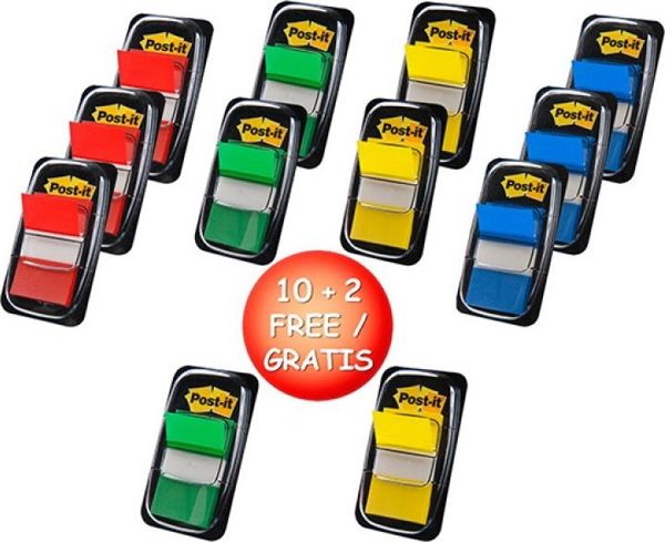 Post-it Σετ Σελιδοδείκτες 680-P10+2, 25.4x43.2mm, Πολύχρωμοι, 10+2 Δωρεάν, 600 Τεμάχια