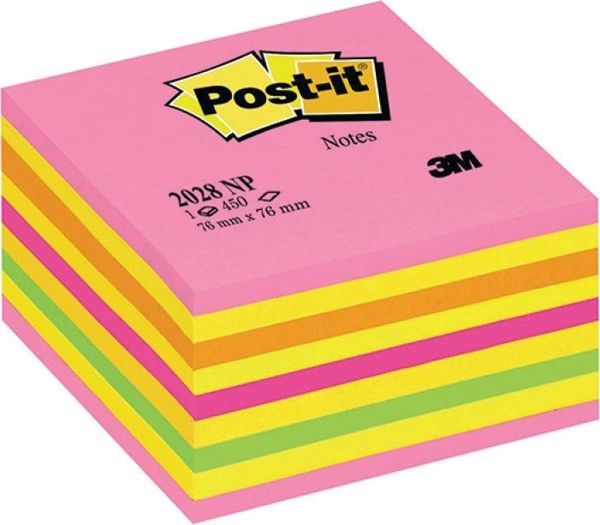 Post-it Κύβος Αυτοκόλλητων Σημειώσεων 2028-NP, 76x76mm, 450 Φύλλα, Ροζ Καραμέλα