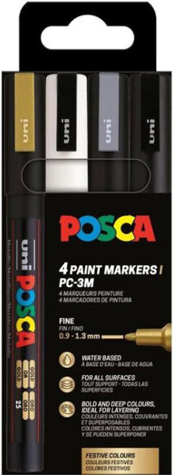 Posca Μαρκαδόροι PC-3M Σετ 4 Τεμαχίων (Χρυσό, Λευκό, Ασημί, Μαύρο) - Fine Tip