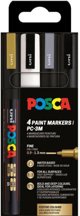 Posca Μαρκαδόροι PC-3M Σετ 4 Τεμαχίων (Χρυσό, Λευκό, Ασημί, Μαύρο) - Fine Tip
