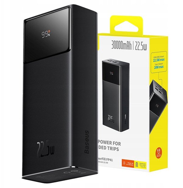 Powerbank Baseus EnerFill FP41 30000mAh 22.5W με καλώδιο Baseus Simple USB-A - USB-C 3A 30cm - μαύρο
