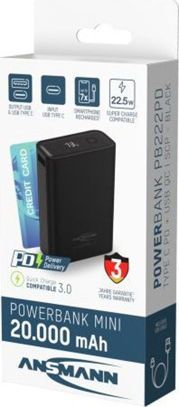 Φορητός φορτιστής Ansmann Ansmann Powerbank PRO 20.000 mAh USB-A+C Port 22,5W μπλ. 1700-0155
