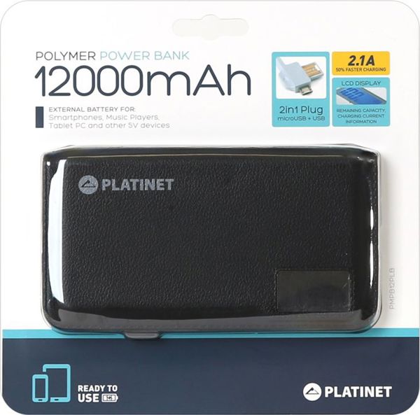 Φορητός φορτιστής Platinet Πολυμερές USB + LCD 12000mAh Μαύρο