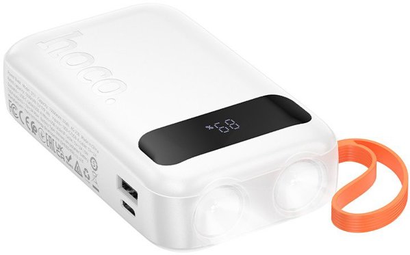 Powerbank HOCO 10000 mAh 2A με ενσωματωμένα καλώδια USB A + USB C + Lightning + Micro USB και διπλό φακό J151 λευκό