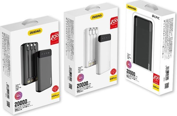 Dudao Power Bank K6 Pro+ 20000mAh με Ενσωματωμένα Καλώδια Lightning/Type-C/Micro-USB - Μαύρο