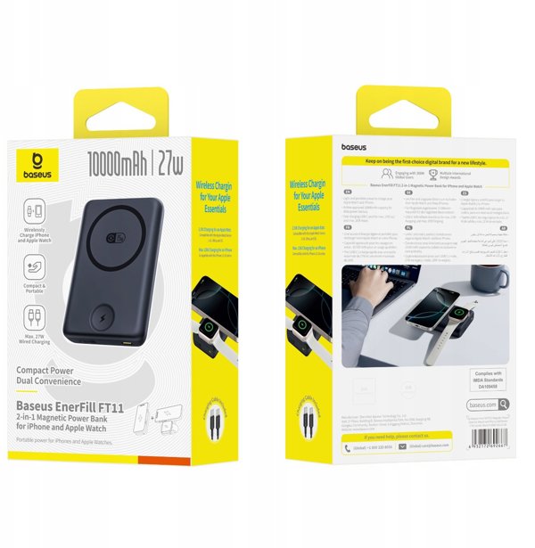 Powerbank Baseus EnerFill FT11 10000mAh 27W συμβατός με MagSafe, για Apple Watch και smartphone με καλώδιο USB-C 20V/3A 30 cm - μαύρο