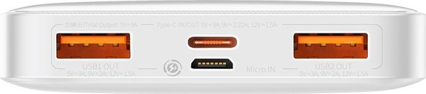Baseus Bipow Overseas Edition Power Bank 10000mAh 20W με 2 Θύρες USB-A και Θύρα USB-C Λευκό (PPBD050502) (BASPPBD050502)