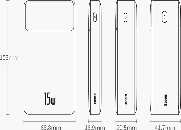 Powerbank Baseus Bipow Ψηφιακή Οθόνη 15W Έκδοση Εξωτερικού 20000mAh Λευκός