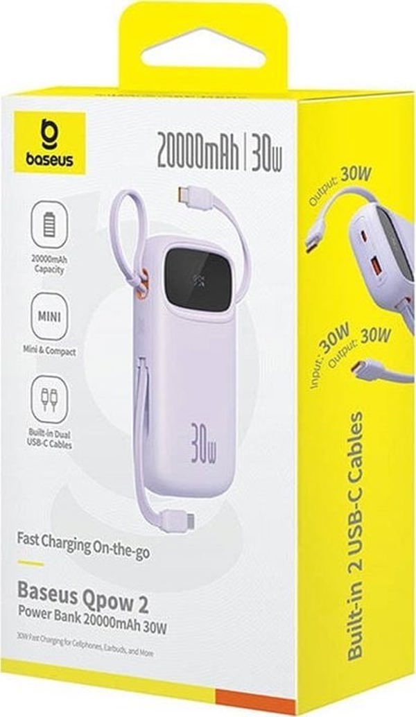 Powerbank Baseus Powerbank QPow 2 20000mAh 30W 2xUSB-C (fioletowy)