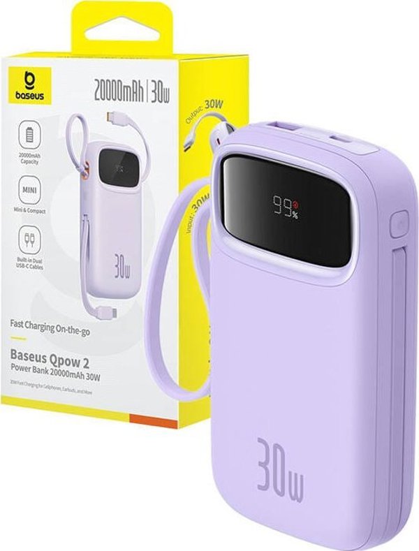 Powerbank Baseus Powerbank QPow 2 20000mAh 30W 2xUSB-C (fioletowy)