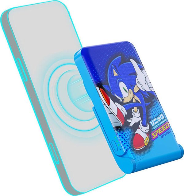 Φορητός φορτιστής OTL Powerbank μαγνητικός OTL 5000 mAh, USB-C 15W, Sonic The Hedgehog με βάση (μπλε)