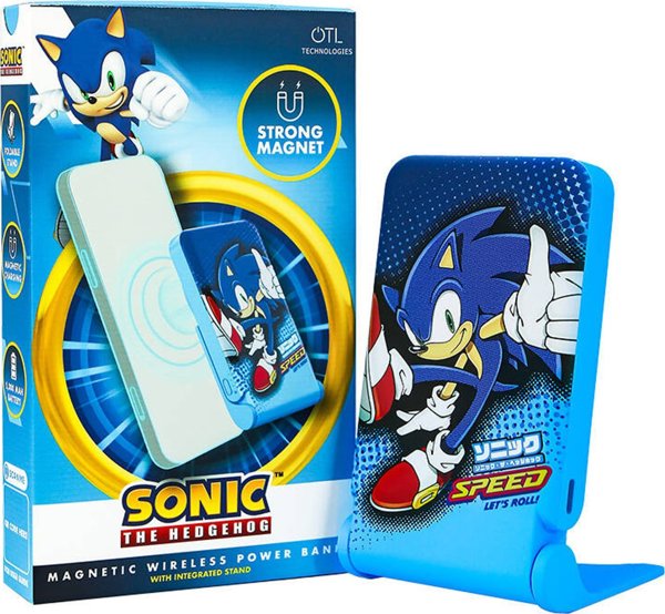 Φορητός φορτιστής OTL Powerbank μαγνητικός OTL 5000 mAh, USB-C 15W, Sonic The Hedgehog με βάση (μπλε)