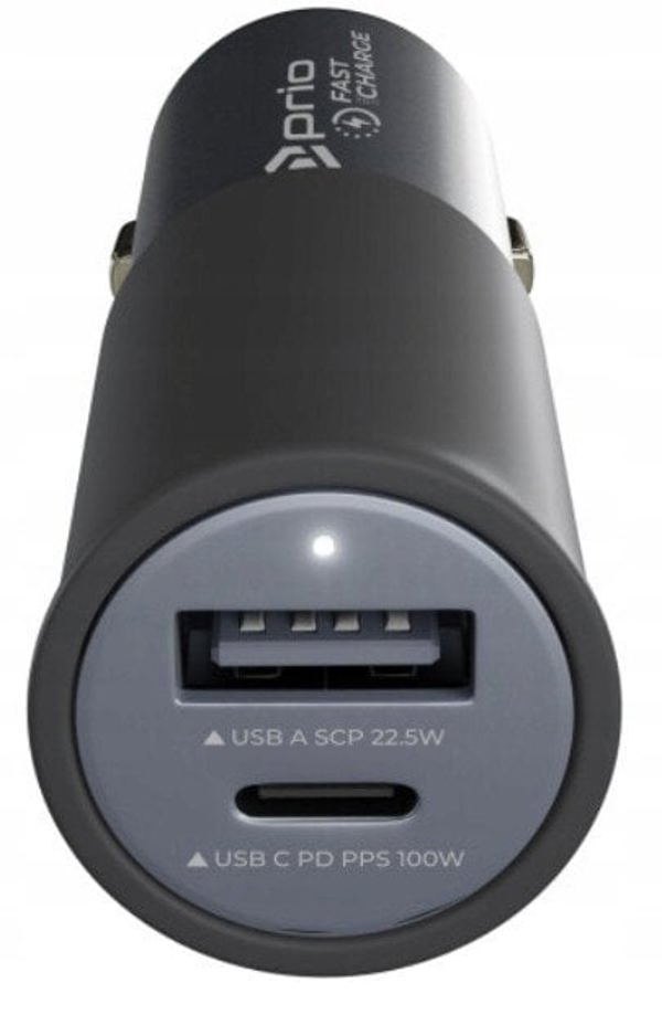 prio Fast Charge Car Charger 100W PD(USB-C)+ 22.5W(USB-A) black PCC-1103 (4251488662495)