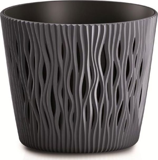 PROSPERPLAST Γλάστρα SANDY ROUND - ανθρακί διάμ.19cm