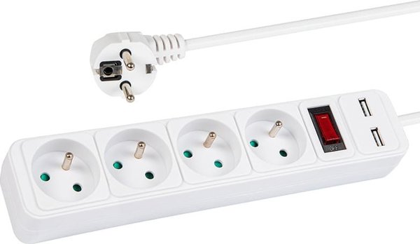 Καλώδιο Blow 98-783# Προέκταση δικτύου pr-470wsp/usb 4-υποδοχές+usb με γείωση+διακόπτης 1,5m λευκό 3x1,5mm