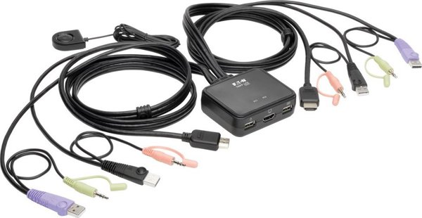 Διακόπτης Eaton Eaton Tripp Lite series 2-Port USB/HD Cable KVM Switch με Ήχο/Βίντεο, Καλώδια και Κοινή Χρήση Περιφερειακών USB - KVM-/Ήχος-/USB-Διακόπτης - 2 x KVM/Ήχος/USB - 1 τοπικός χρήστης - Επιτραπέζιος